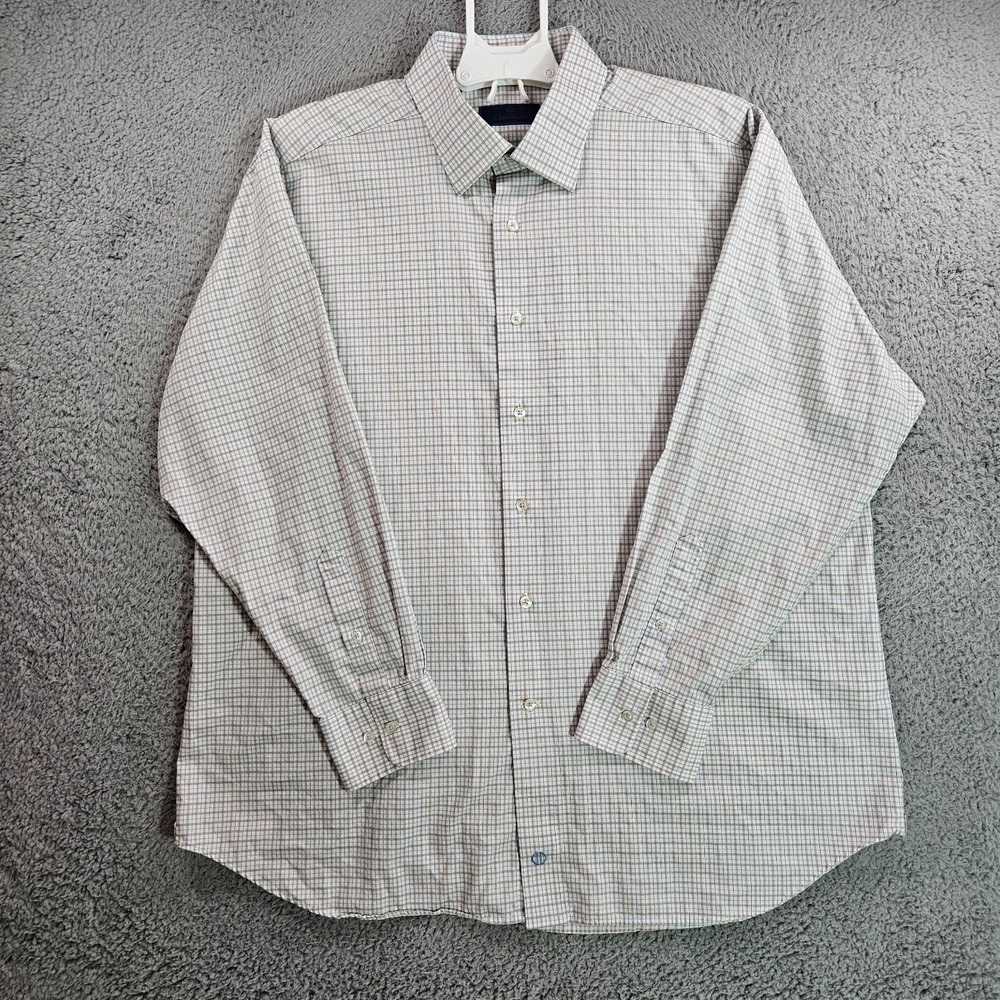 David Donahue Dress Shirt Men 18 34/35 Button Up Long Sleeve Plaid